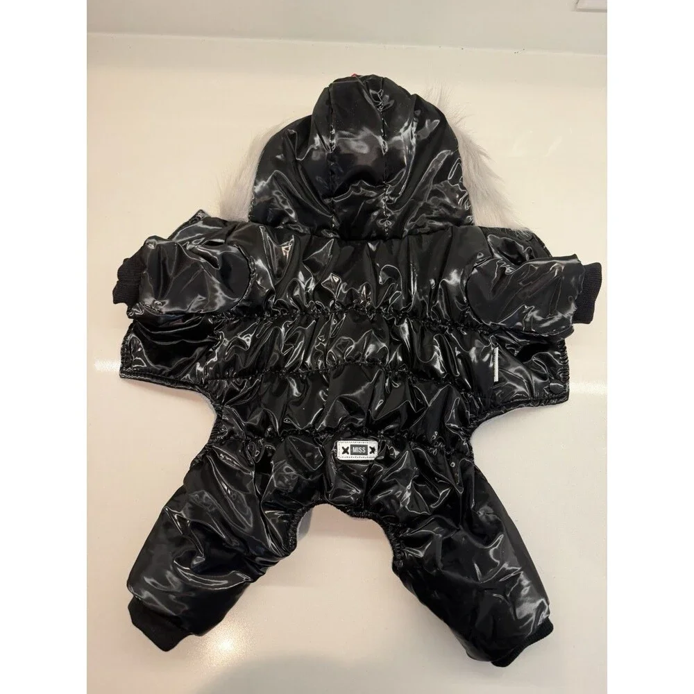 Waterproof snowsuit Dog Winter Warm Dog Jacket Coat Hooded Jumpsuit black size M